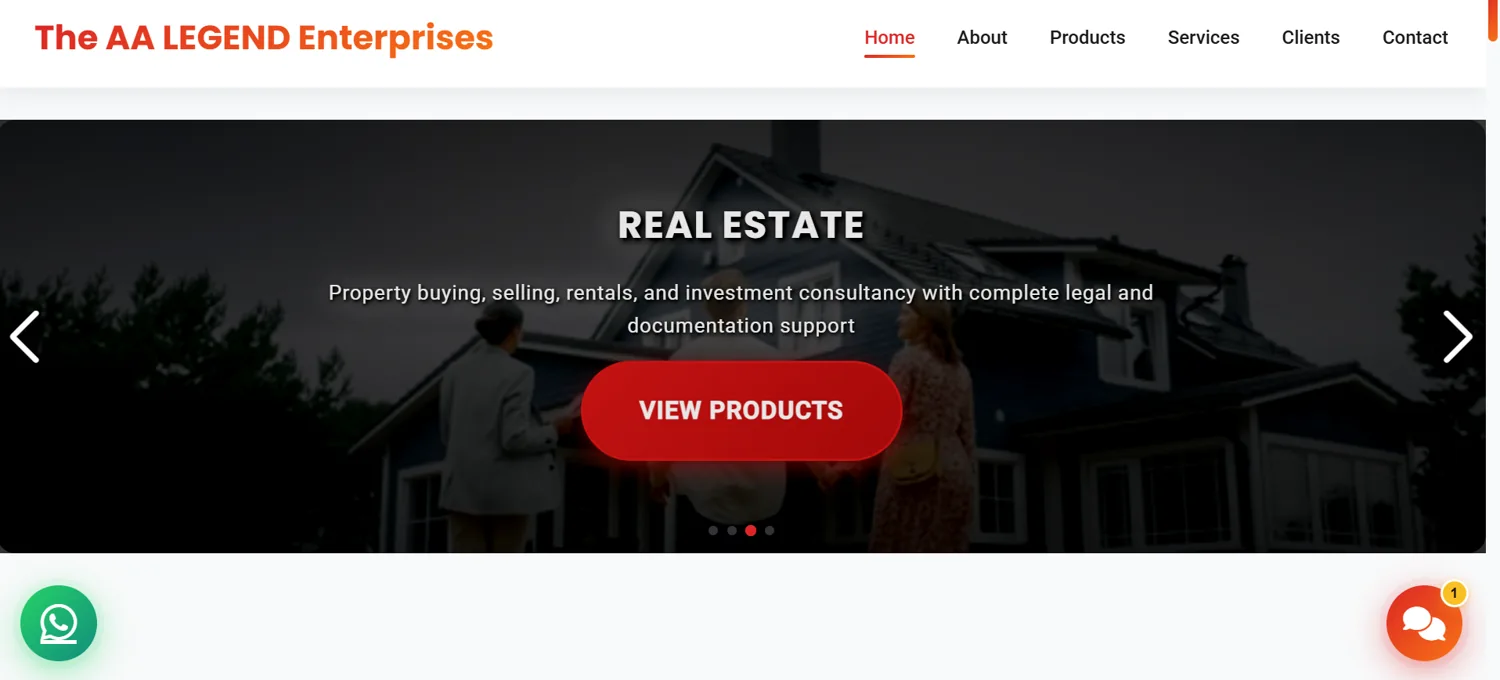 Screenshot of The AA LEGEND Enterprises website