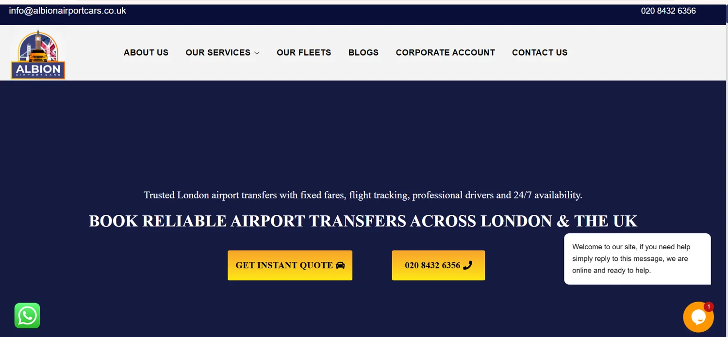 Screenshot of Albion Airport Cars website