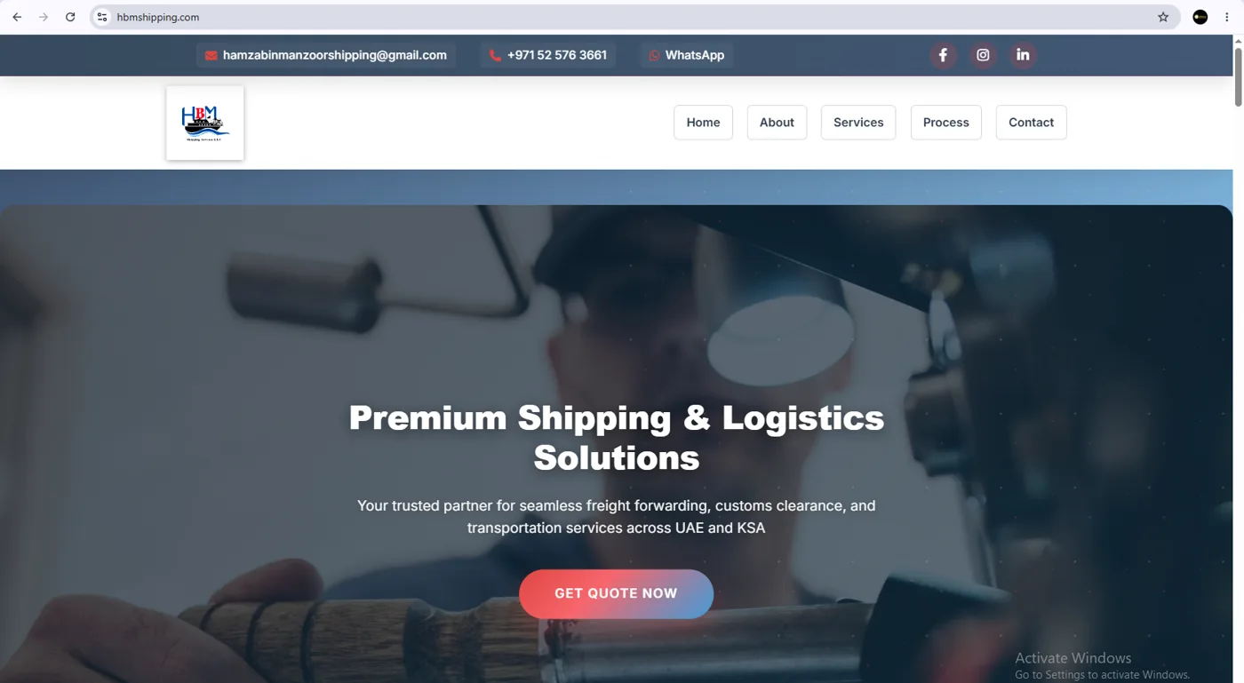 HBM Shipping homepage screenshot