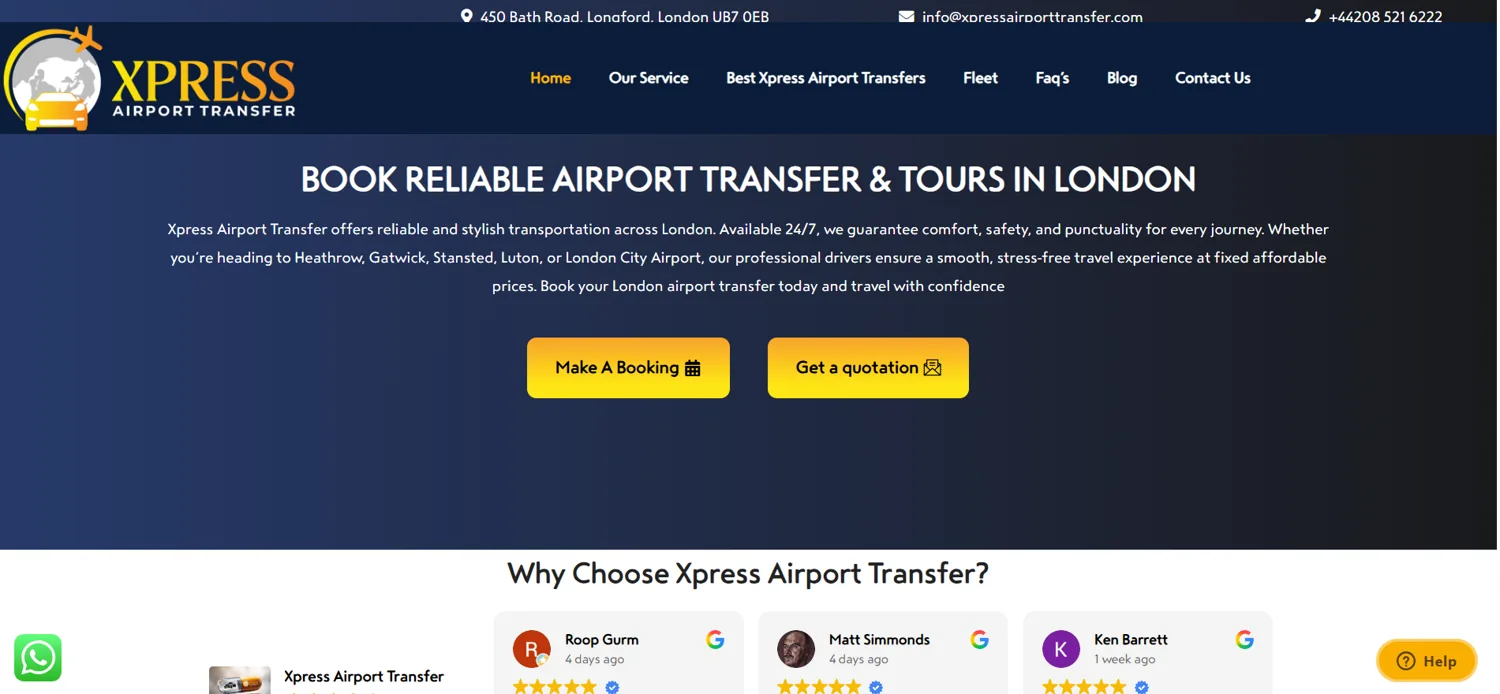 Screenshot of Xpress Airport Transfer website